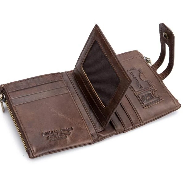(image for) BULLCAPTAIN Mens Retro Genuine Leather Wallet RFID Anti-thef Multicard Slot Wallet Card Holder Double Zipper Coin Purse Cowhide Leather Wallet