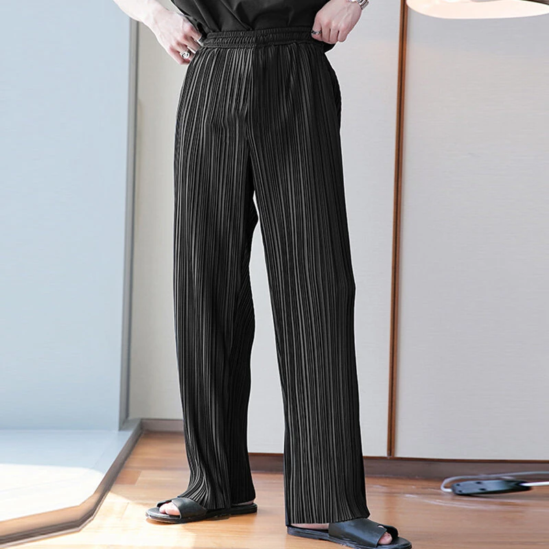 (image for) INCERUN Men Pants Comfy Loose Fit Straight Leg Designer Textured Casual Mopped Trousers Daily Black Pants Casual Gray Pants Fashion White Pants