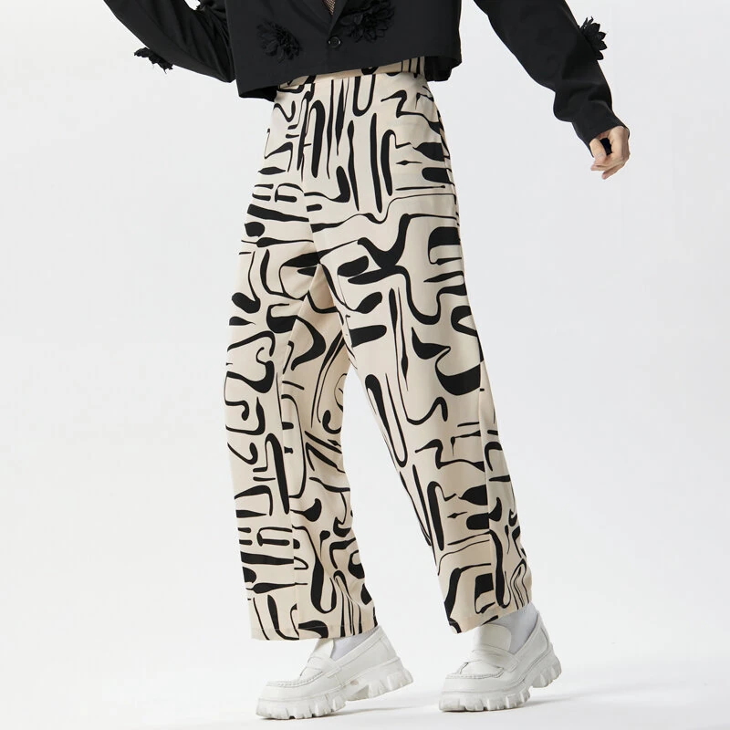 (image for) INCERUN Men Print Pants Casual Fashion Straight Legged Trousers for Men Large Size S-5XL